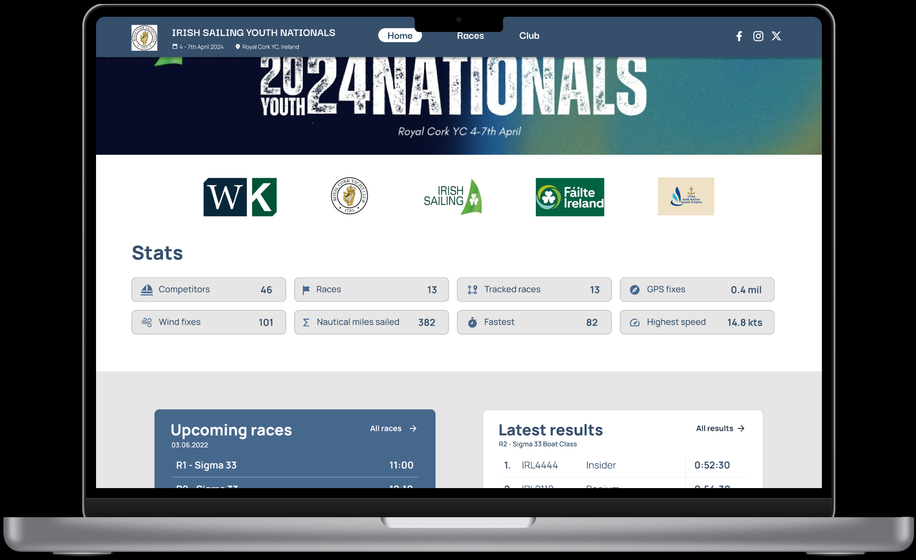 Customized event portal with races, news, social wall